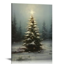 ONETECH Lit Christmas Tree Snowy Winter Forest Pine Winter Landscape Wall Art Canvas Poster Wall Art Decoration Printing Living Room Bedroom Decoration (poster art)