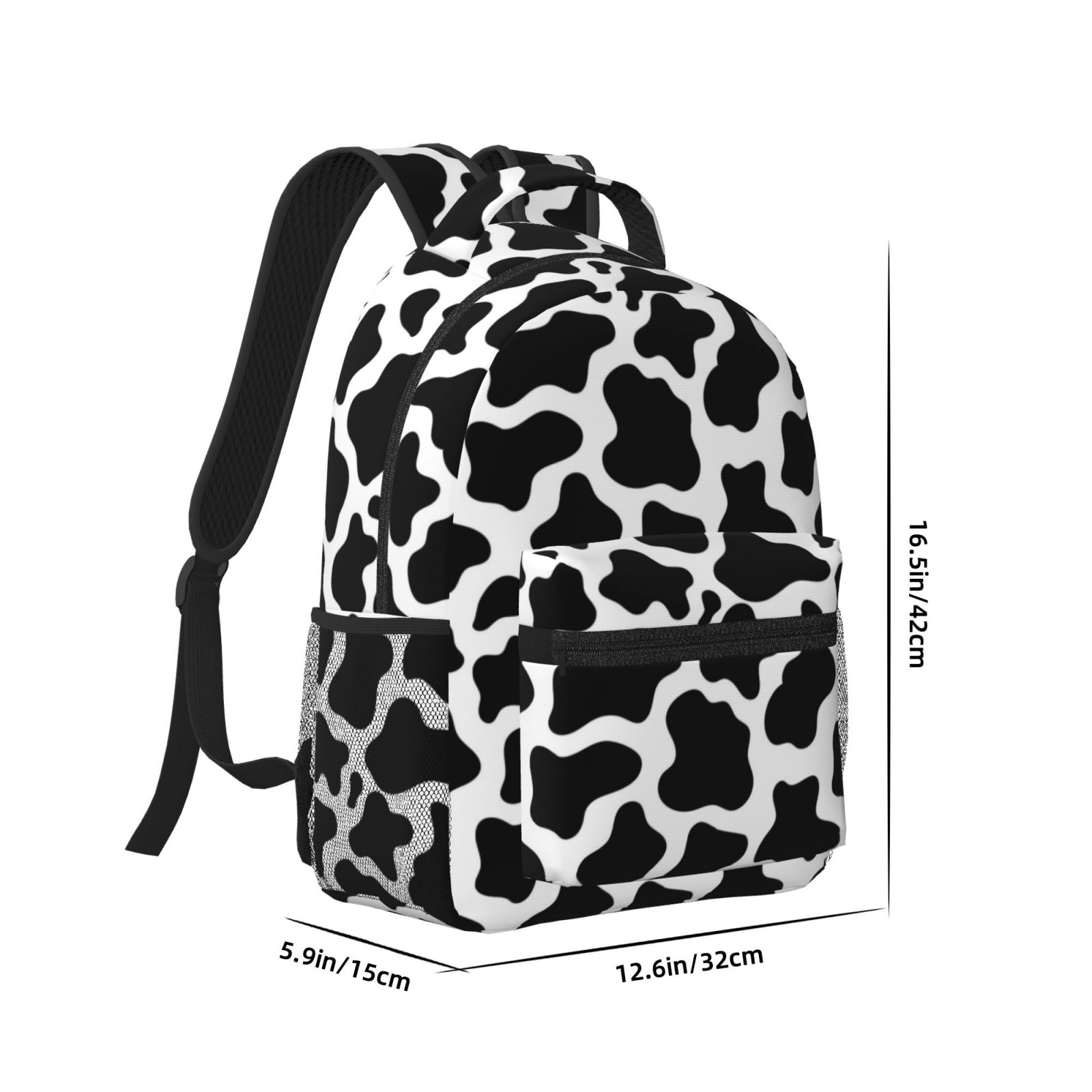 Rateoe Cow Print Black White Pattern Durable Student Backpack Laptop Bag- Ergonomic Design, Waterproof Twill Fabric - Ideal for School, Travel, and Outdoor Activities