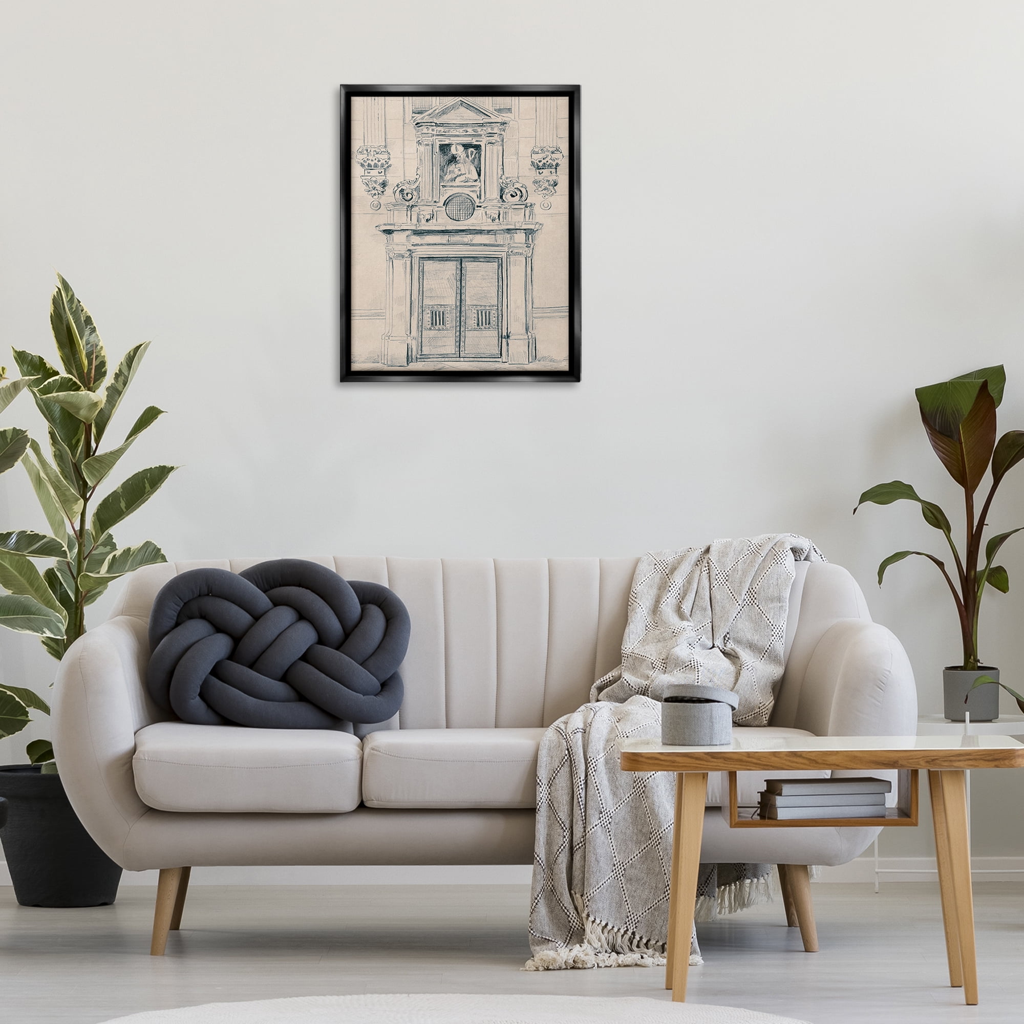 Stupell Industries Detailed Architecture Door Town & City Drawing Black Floater Framed Art Print Wall Art, 25 x 31