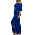 thumbnail image 6 of Lovskoo 2024 Women's Spring Summer Dress Cold Shoulder Casual Loose Long Dress Strapless Maxi Dress Short Sleeve Solid Color One Shoulder Sundresses Dark Blue S, 6 of 9