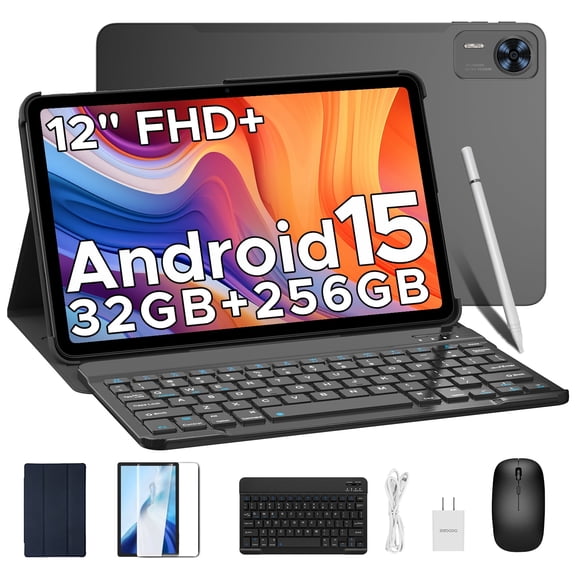 DOOGEE T36 12 inch Tablet with Keyboard, 32GB 256GB/2TB Expand Octa-Core Gaming Tablets,8800mAh,FHD Touchscreen with sim Card Slot,Android 15 Tablet,WiFi 5,Dual Camera,BT5.0,Widevine L1,Black