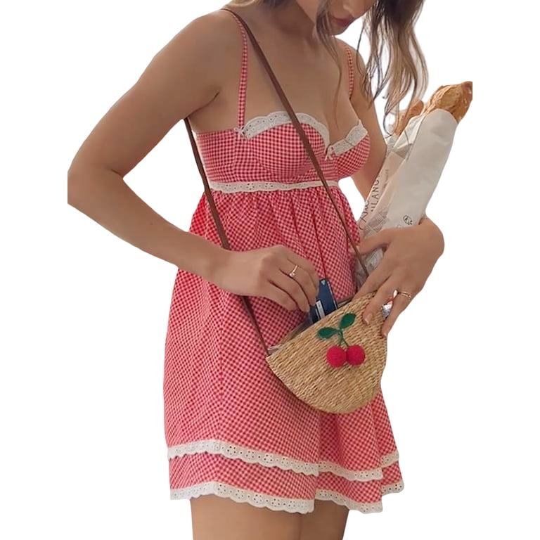 Women Summer Lace Cute Fairy Dress Plaid Lace Trim Sleeveless Tie-Up Backless Short Dress Y2k Babydoll Mini Dress - Walmart.com Women Summer Lace Cute Fairy Dress Plaid Lace Trim Sleeveless Tie-Up Backless Short Dress Y2k Babydoll Mini Dress - Walmart.com