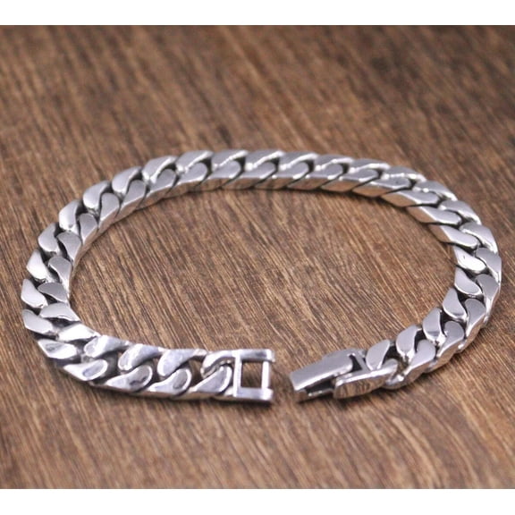 K-KED Vintage Real 925 Sterling Silver Bracelet Women Men 8mm Cuban Curb Link 7.5inch