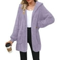 thumbnail image 5 of RYRJJ Womens Fuzzy Fleece Jacket Fall Winter Warm Hooded Coat Oversized Sherpa Jackets Open Front Cardigan Outerwear with Pockets(Purple,M), 5 of 8
