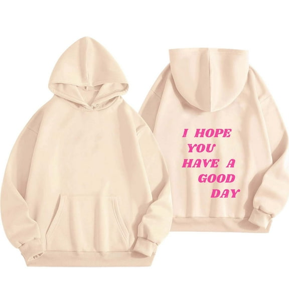 Charmgo Hoodies for Women Trendy, Women's Letter Print Long Sleeve Tops Drawstring Hoodies Crewneck Sweatshirt Casual Pullover Tops for Winter, Hoodies for Women Beige L