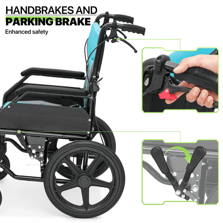 Magshion *FDA APPROVED* Transport Wheelchair With Flip Back Footrests, Folding Transport Chair with Seat Belt, Folding Wheelchair for Storage and Travel, 250lbs Weight Capacity, Black