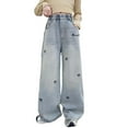 thumbnail image 2 of Cowsor Girls Baggy Jeans Distressed Denim Pants Elastic Waist Wide Leg Jeans for Girls Kids Loose, 2 of 5