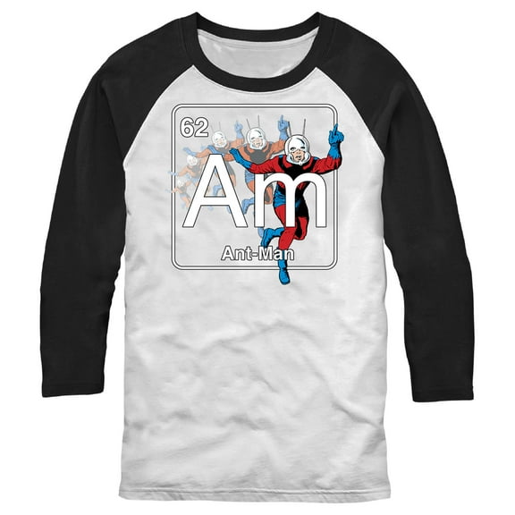 Men's Marvel Antman Periodic Table  Baseball Graphic Tee White/Black Small