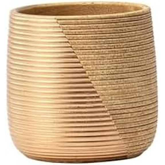 Napco Large Ribbed Two Toned Gold 6 x 5.5 Ceramic Standing Planter Flower Pot, 22468$$Garden & Patio