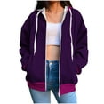 thumbnail image 2 of Chiccall Sweatshirt for Women Fall Winter Zip Up Hooded Long Sleeve Solid Pullover Loose Drawstring Jacket wih Pockets Purple XL, 2 of 5