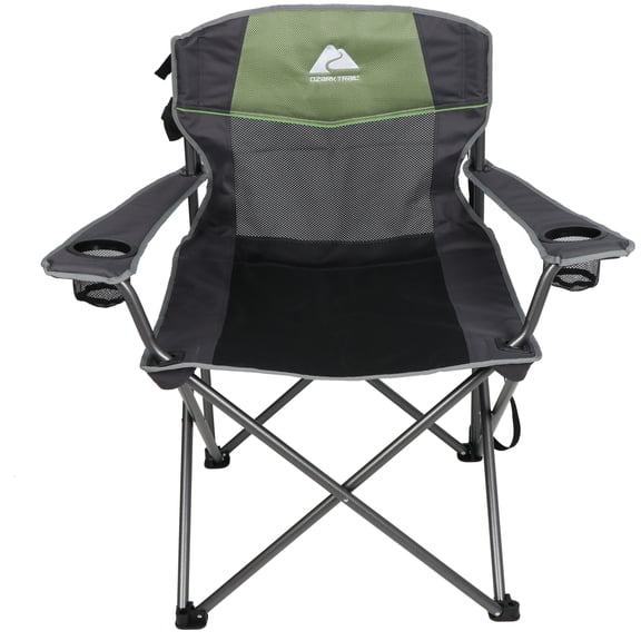 Ozark Trail Oversized Big and Tall Quad Camp Chair with Cup Holders, Black and Green