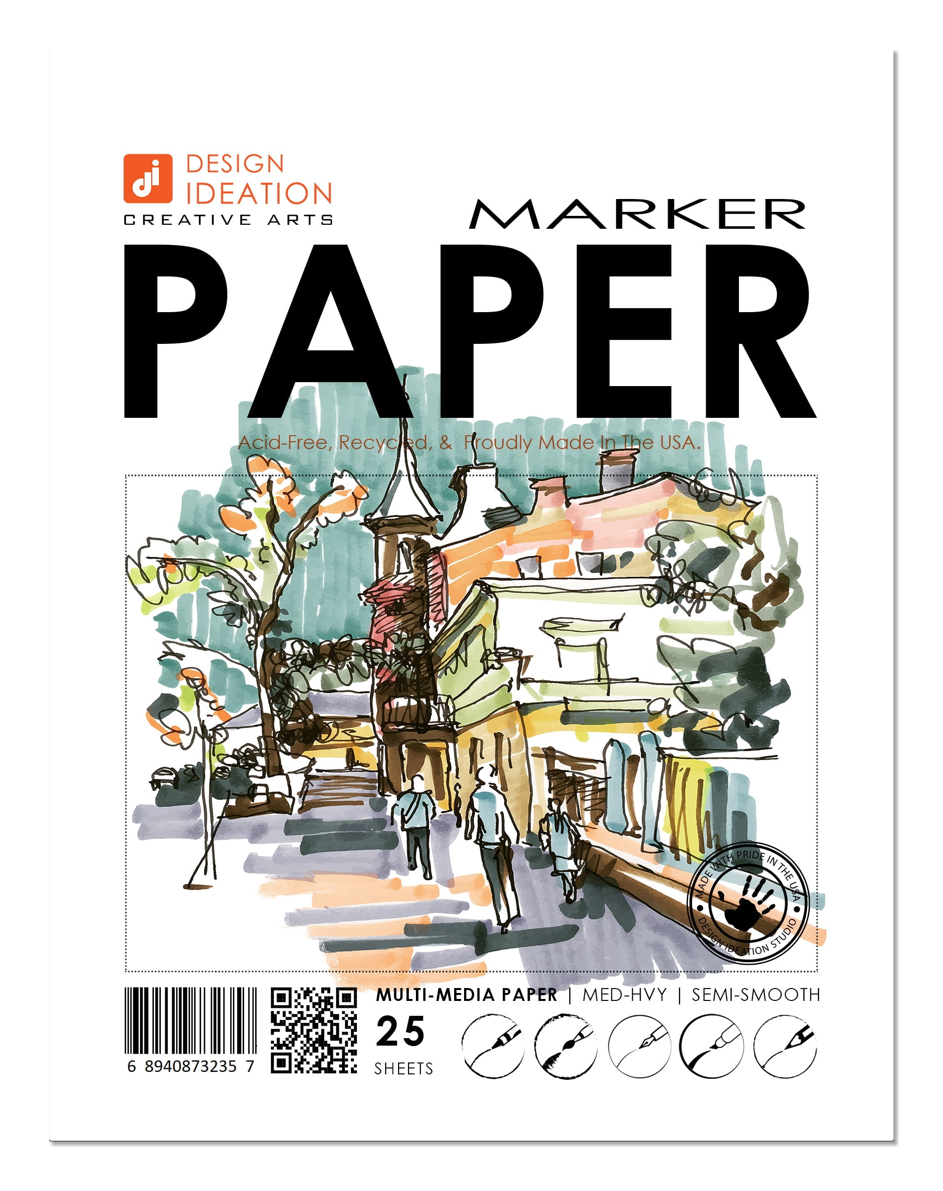 MARKER Paper : Multi-media sketch paper. Loose Sheet Pack. (8.5" x 11") (100 Sheets)