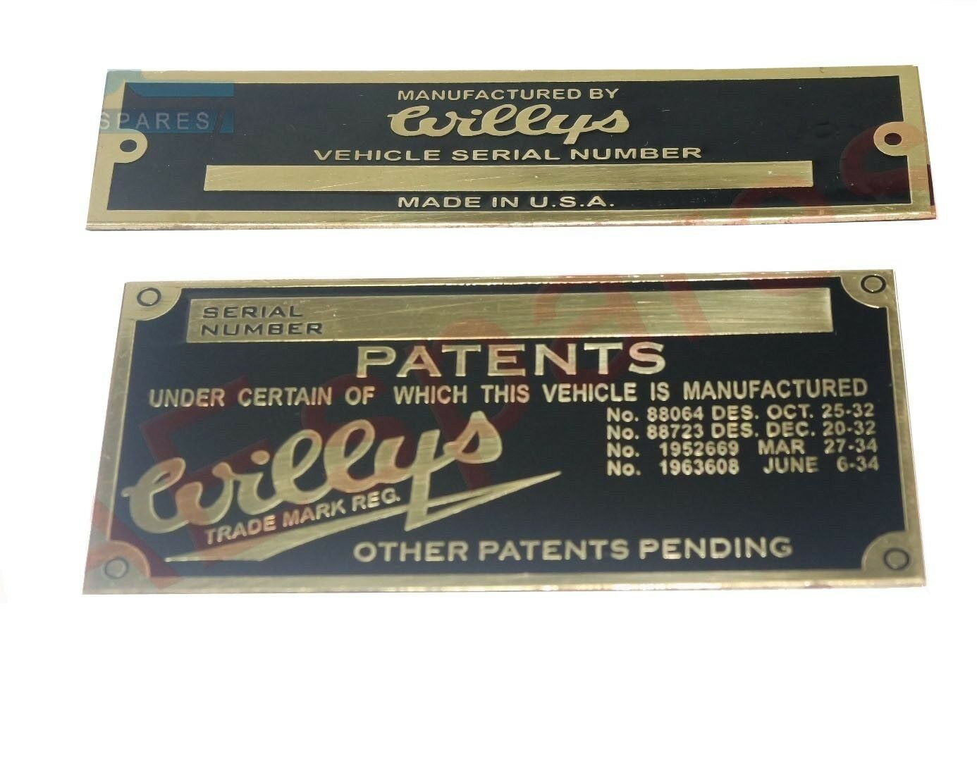 Vehicle Serial Number Data Patents Plate Brass For Jeeps Willys ...