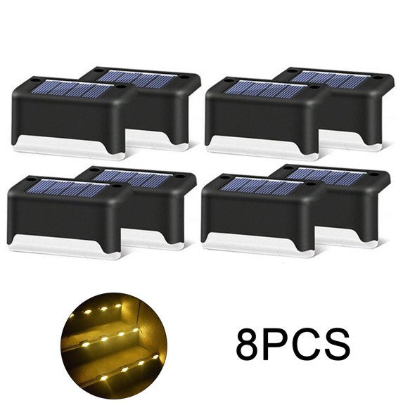 miuline 8Pcs LED Solar Path Stair Outdoor Light Garden Fence Landscape Lamp Lights Decor Black