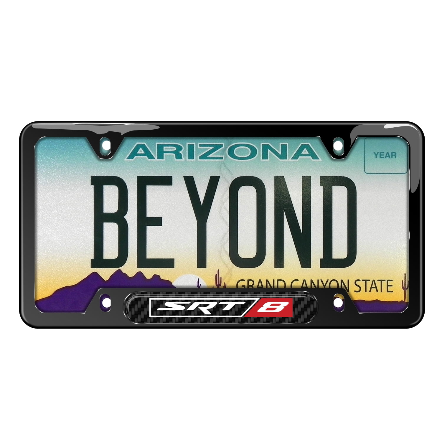iPick Image for SRT-8 Logo Real Carbon Fiber Insert Black Stainless Steel License Plate Frame, Official Licensed