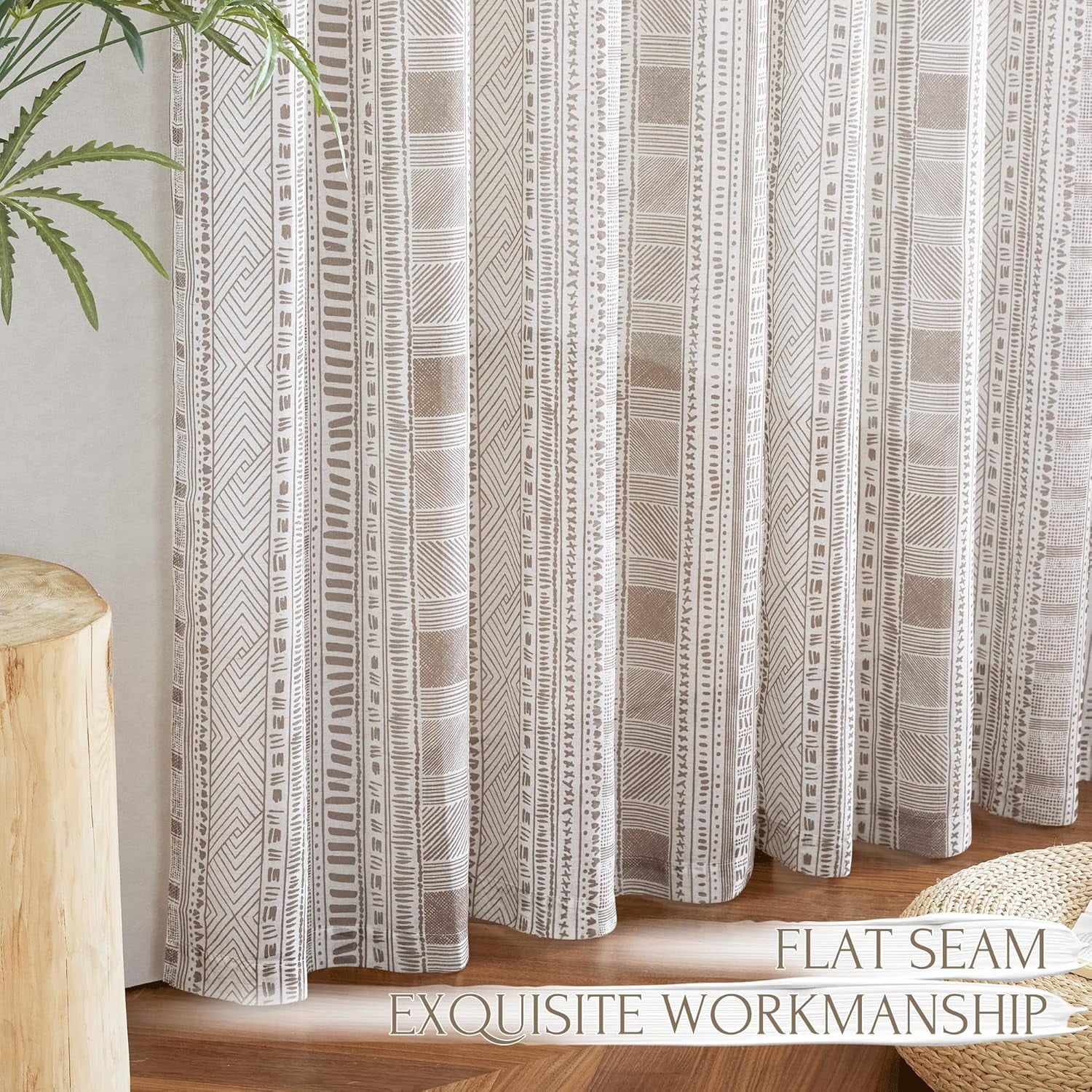 NICETOWN Linen Curtains for Dining Room, Boho Curtains Grommet Semi Sheer Linen Light Filtering with Privacy Protection Window Treatment for Bedroom, 50"x95", Taupe, 1 Pair