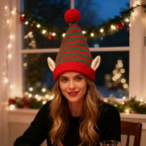 hengsof Christmas Knitted Elf Hat Puff Hook Beanie Winter Hat for Men & Women Holiday Headwear Festive Styling Perfect for Christmas