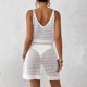 thumbnail image 3 of Mujeres Playa Humo, Nuevo Color Sólido Cuello en V Arco Corte Cubrir para el Desgaste Casual Y de Vacaciones, Vestido Ligero Estiramiento Túnica, 3 of 7