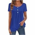 thumbnail image 3 of Rvasteizo Womens Summer Short Sleeve Round Neck Blouses Shirts Solid Color Short Sleeve Round Neck Pleated Button Back Top, 3 of 5