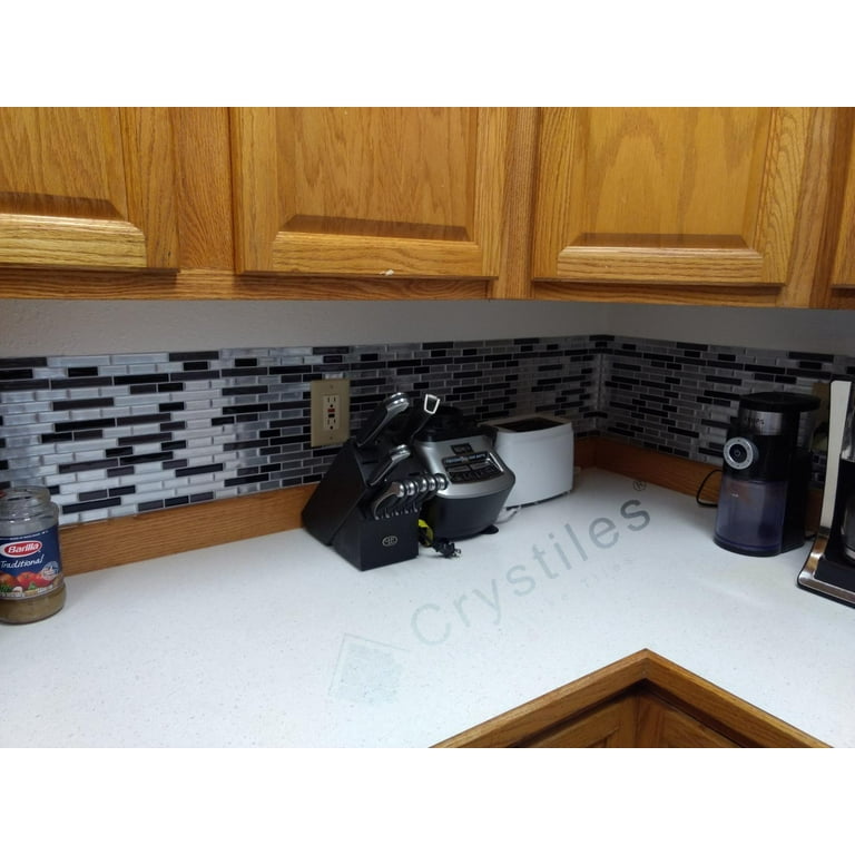 Crystiles Black, Deep Grey and Brushed Silver 12 in. x 12 in. Peel and Stick Vinyl Wall Tile Backsplash, Crystiles Black, Deep Grey and Brushed Silver 12 in. x 12 in. Peel and Stick Vinyl Wall Tile Backsplash,