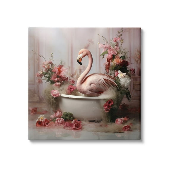 Stupell Industries Flamingo in Stately Bathroom Animals & Insects Painting Gallery Wrapped Canvas Art Print Wall Art, 17 x 17