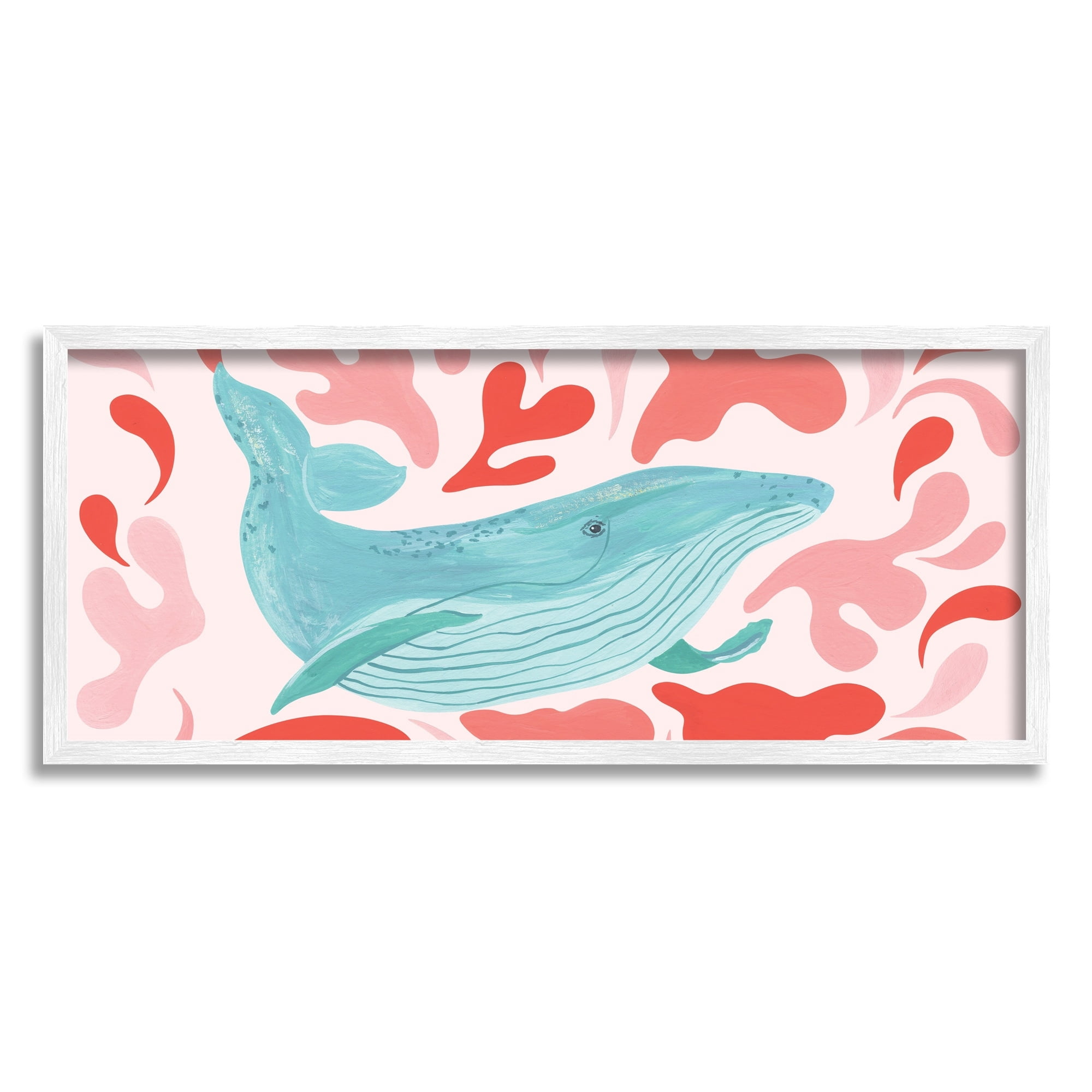 Stupell Industries Nautical Whale Pink Abstract Shapes Pattern Graphic Art White Framed Art Print Wall Art, Design by Aralma