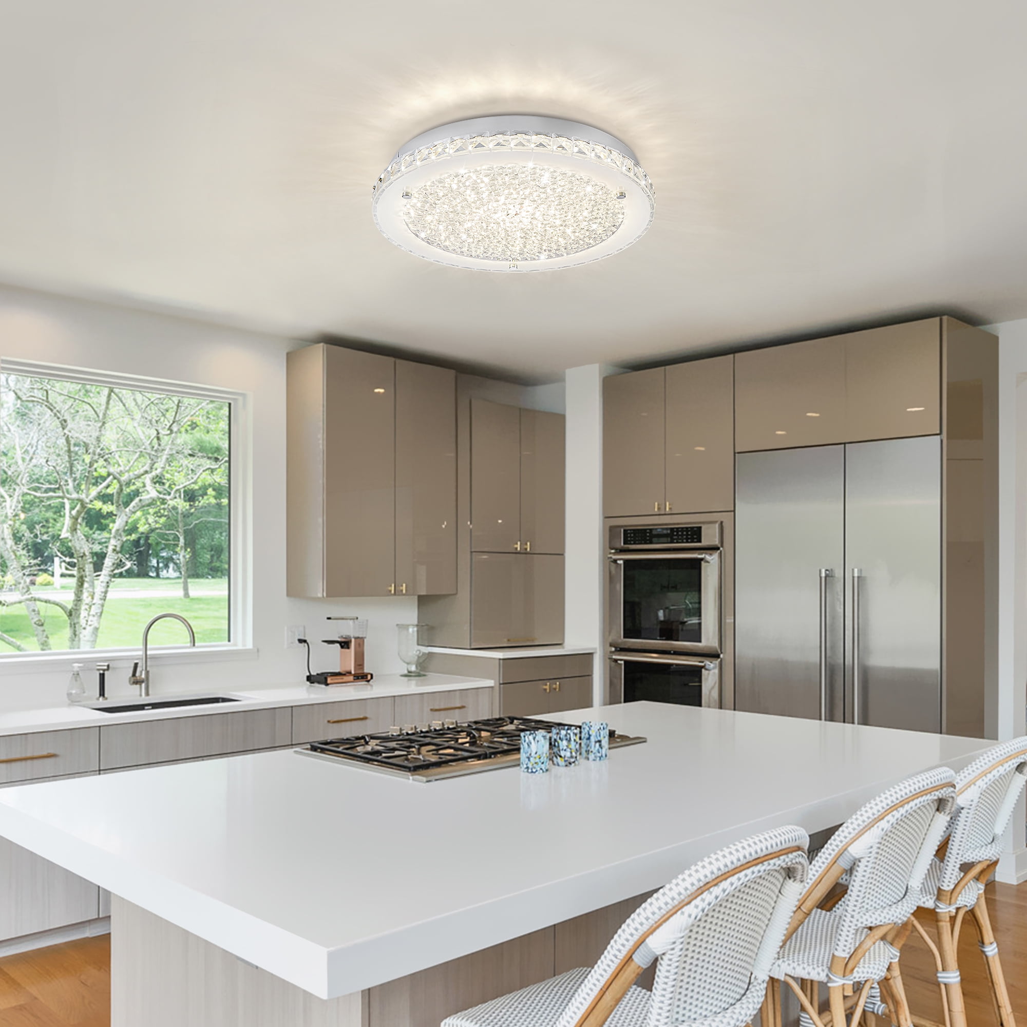 Lzawvm Ceiling Light Fixture Flush Mount Dimmable 4000K Crystal Ceiling Light 14 Inch Kitchen Light Fixtures for Bedroom Hallway Living Room 24W