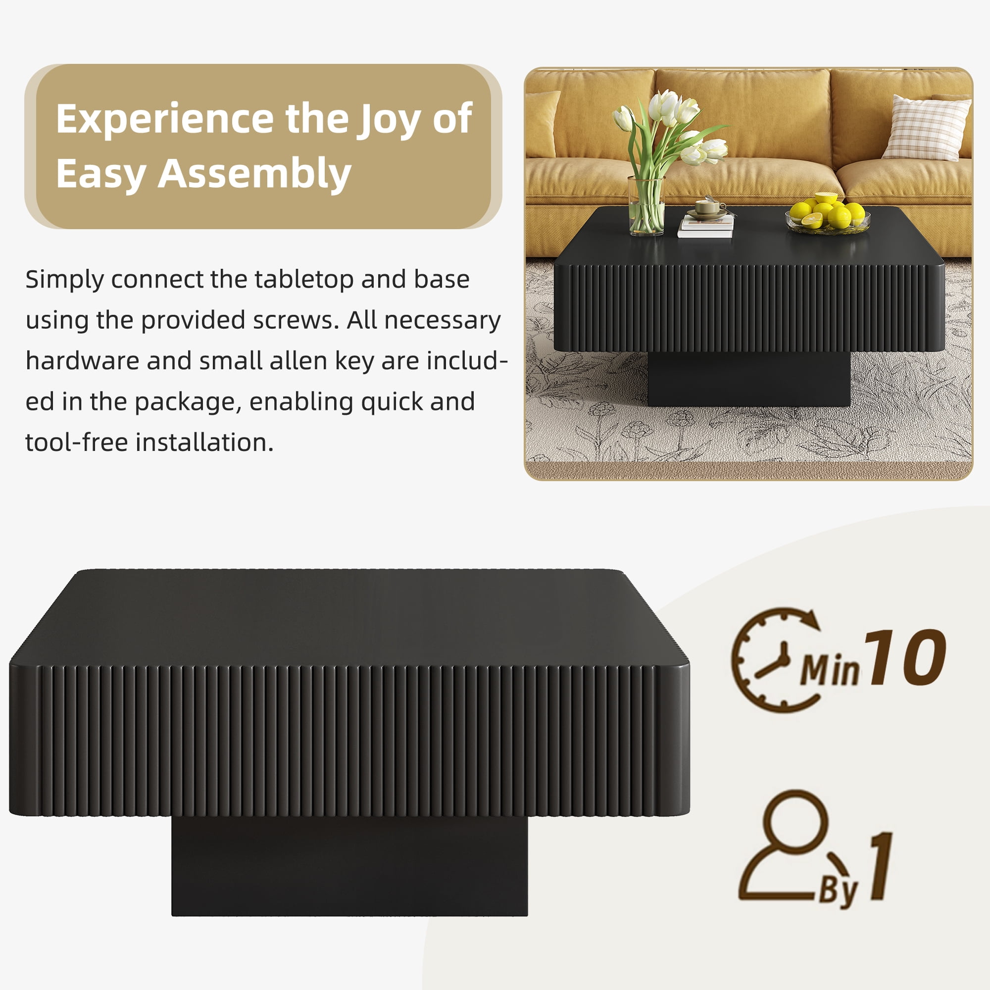 Euroco Modern coffee Table with Cylindrical Legs, Painted Finish, Easy Assembly，Modern Drum End Table, Minimalist Center Table with Sturdy Base for Living Room