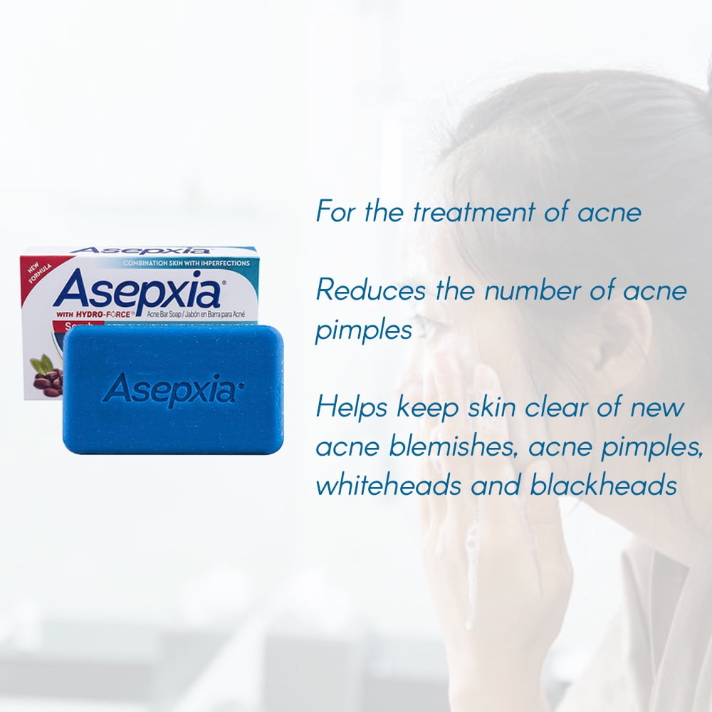 Asepxia Anti Acne Bar Soap. Eliminates Pimples and Blackheads. Deep Cleansing, Hydrating Bar, With Hydro-Force. 4 oz. Pack of 12
