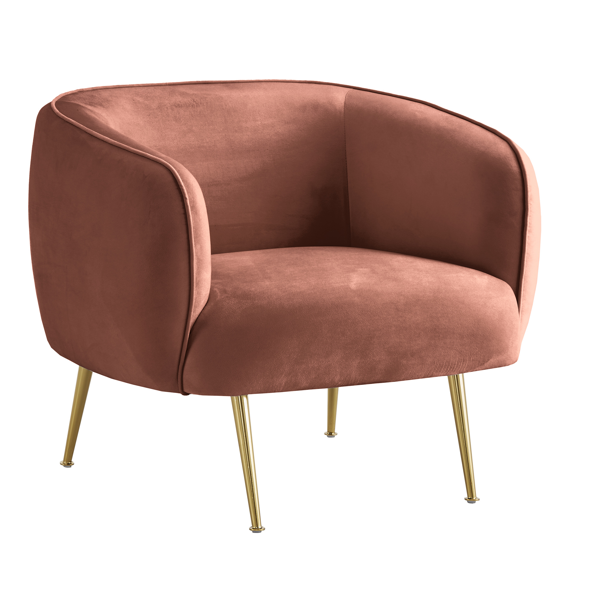 Ember Interiors Cuno Brass Finish Velvet Upholstered Accent Chair, Blush Pink