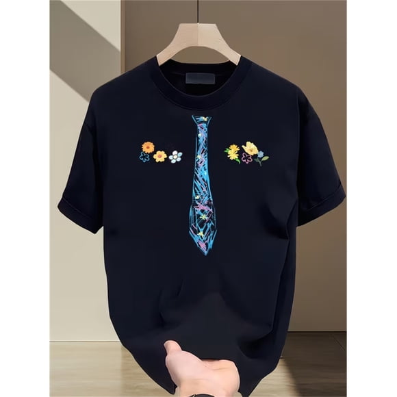 T-Shirt d'Été à Manches Courtes et Col Rond pour Hommes avec Imprimé de Dessins Animés - Lavable en Machine, Décontracté pour Adolescents et Jeunes Adultes