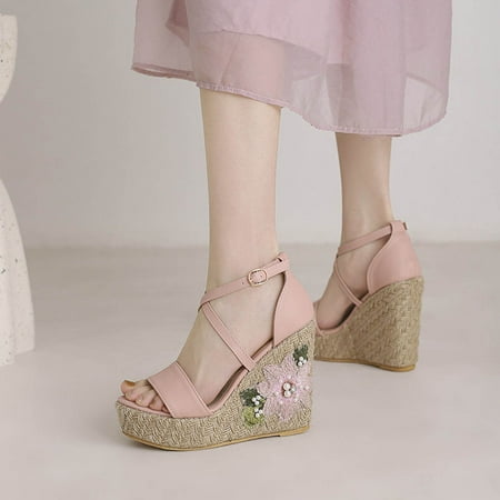 

Womens Comfortable Wedge Sandals- Fish Mouth Bohemian Casual Sandals Pink Size 7.5