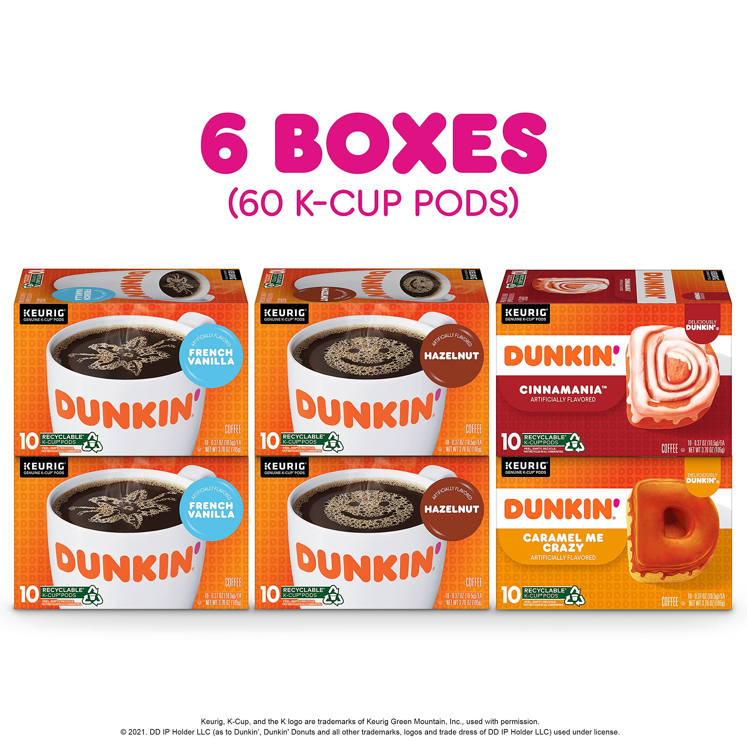 Dunkin Mixed Flavor Coffee Variety Pack, 60 Keurig K-Cup Pods