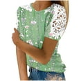 thumbnail image 2 of Blczomt Tops Women Short Sleeve 2025 Casual Blouse Summer Green Crew Neck Hollow Out Blouses Women, 2 of 7
