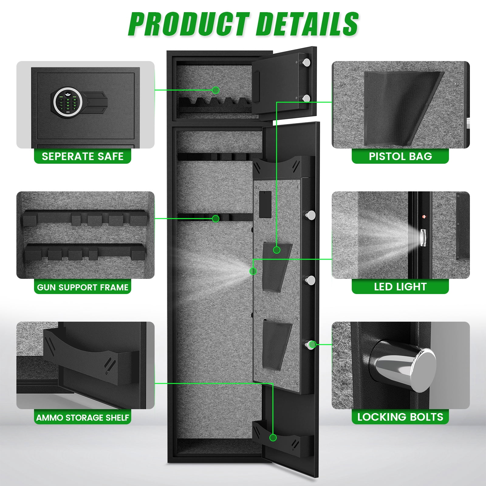 Gun Safe, 4-5 Gun Safes for Home Gun Safe for Handgun, Quick Access Gun Safe for Handgunand Shotguns with Adjustable Gun Support & Removable Shelf