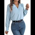 thumbnail image 2 of Blusas Elegantes e Informales para Mujer, con Cuello en V Triple, Larga, para Trabajo y Negocios Azul M, 2 of 10