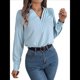 thumbnail image 2 of Blusas Elegantes e Informales para Mujer, con Cuello en V Triple, Larga, para Trabajo y Negocios Azul M, 2 of 10