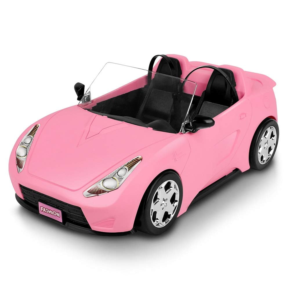 SUPER JOY Convertible Car, Pink Convertible Doll Vehicle with Working