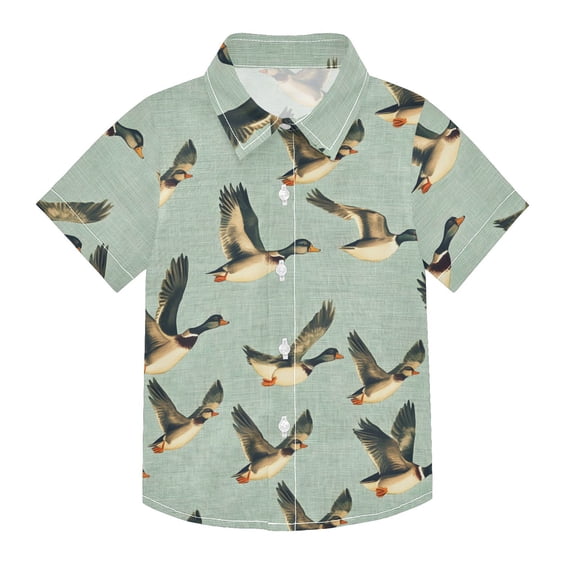Dailycode Small Short Sleeve Button Down Shirts Mallards Flying Casual Shirt 3-10 Years