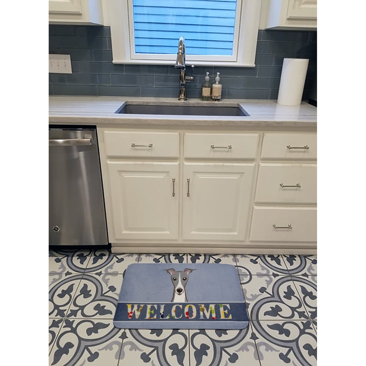 Carolines Treasures BB1422RUG Italian Greyhound Welcome Machine Washable Memory Foam Mat Blue 19 X 27" multicolor