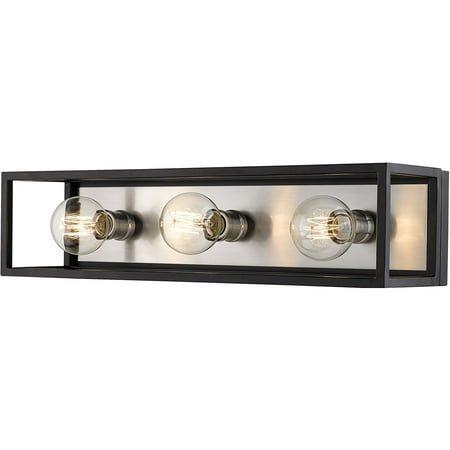 

Matte Black and Brushed Nickel Tone Finish Bathroom Vanity 7 Wide Steel Material Medium 3 Light Fixture