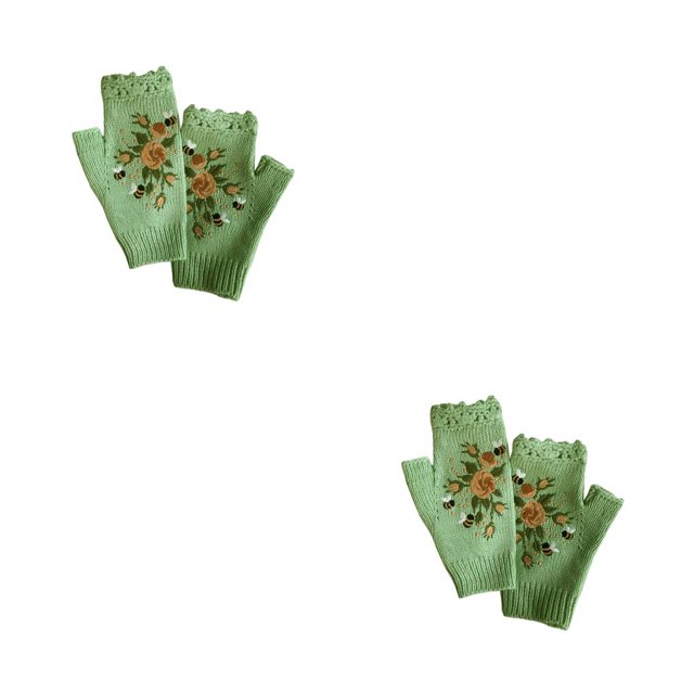 Guardurnaity 1 par de guantes de punto bordados para mujer invierno otoño deportes al aire libre ciclismo cálidos guantes térmicos de ganchillo Verde 2piezas