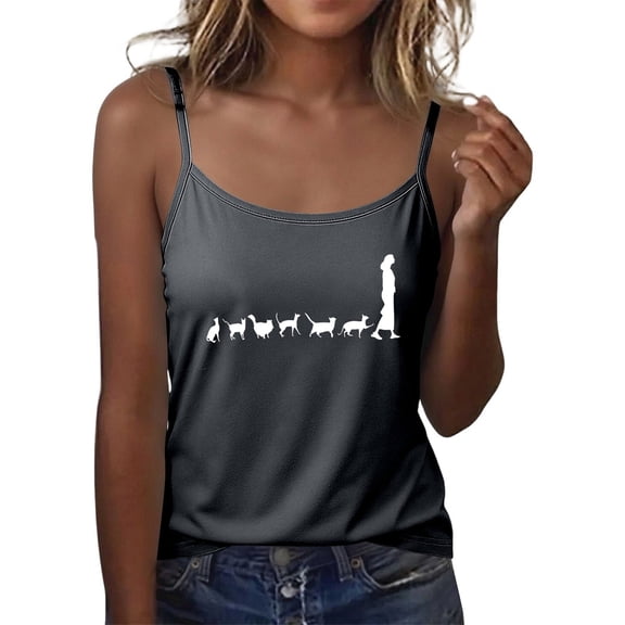 WEIWEN Cat Control Ladies Tank Tops for Women Adjustable Spaghetti Strap Tank Top Summer Sleeveless Cami Shirts Workout Camisoles tx02-Dark Gray, XL