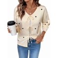 thumbnail image 3 of Women Heart Pattern Tie Front Cardigan Sweater Long Sleeve Knit Outerwear Apricot L, 3 of 10