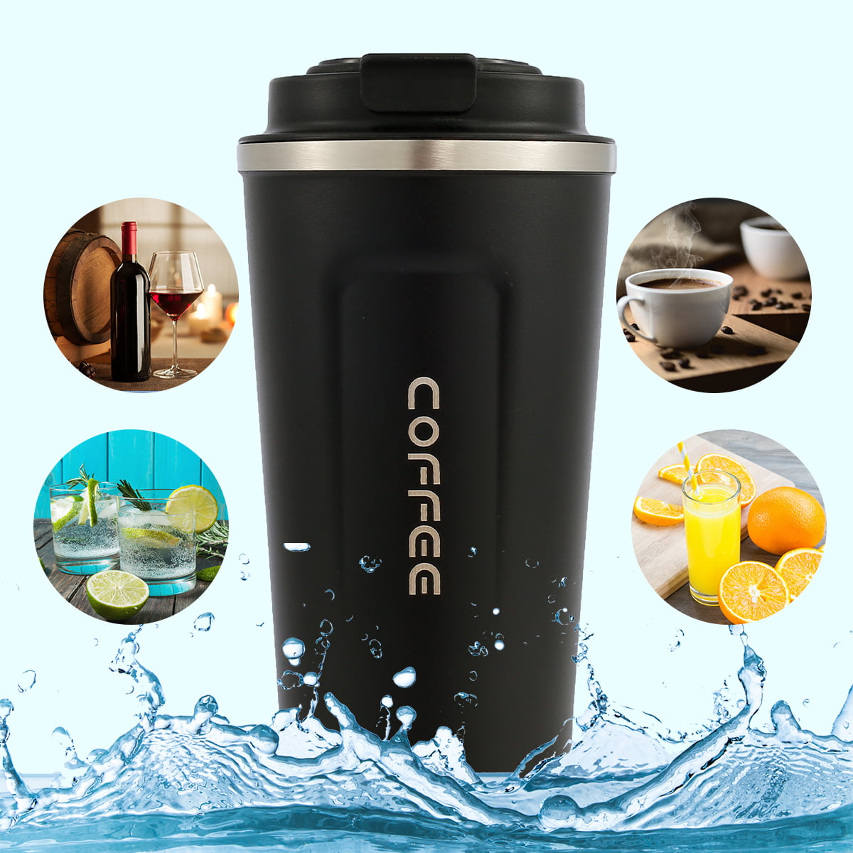 YINJOYI Travel Mug Reusable Coffee Cups 510ml/18oz Thermal Insulated Vacuum Insulation Stainless Steel Bottle for Hot Cold Drinks Black