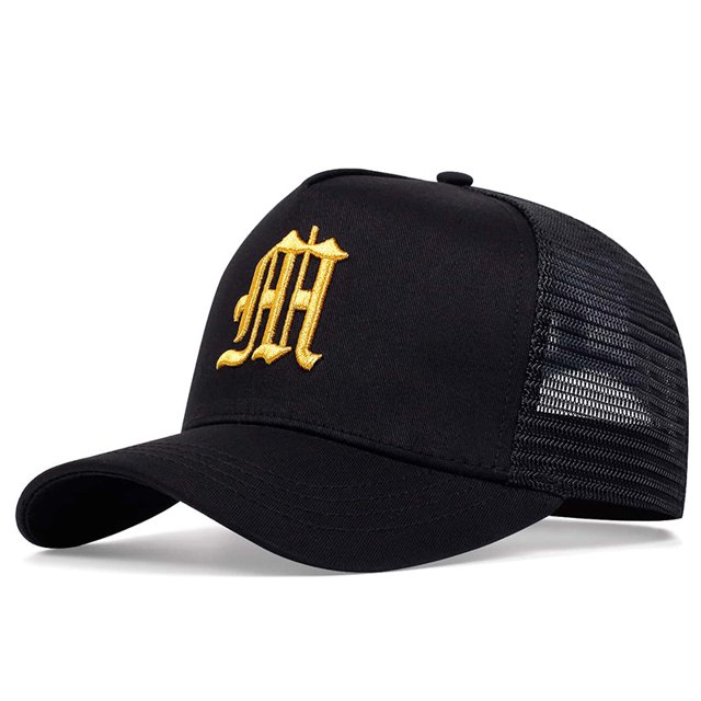 Unisex Gothic Letter Embroidery Baseball Net Caps Spring and Summer Outdoor Adjustable Casual Hats Sunscreen Hat Black Gold Adjustable