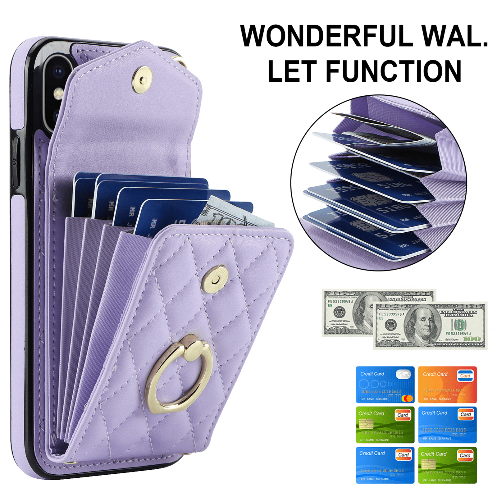 Asuwish Wallet RFID Blocking PU Leather Cell Phone Case with Tempered Glass Screen Protector, Wrist Strap for iPhone XS Max, Purple
