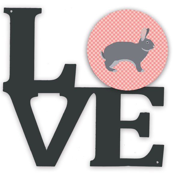 Giant Chinchilla Rabbit Pink Check Metal Wall Artwork LOVE
