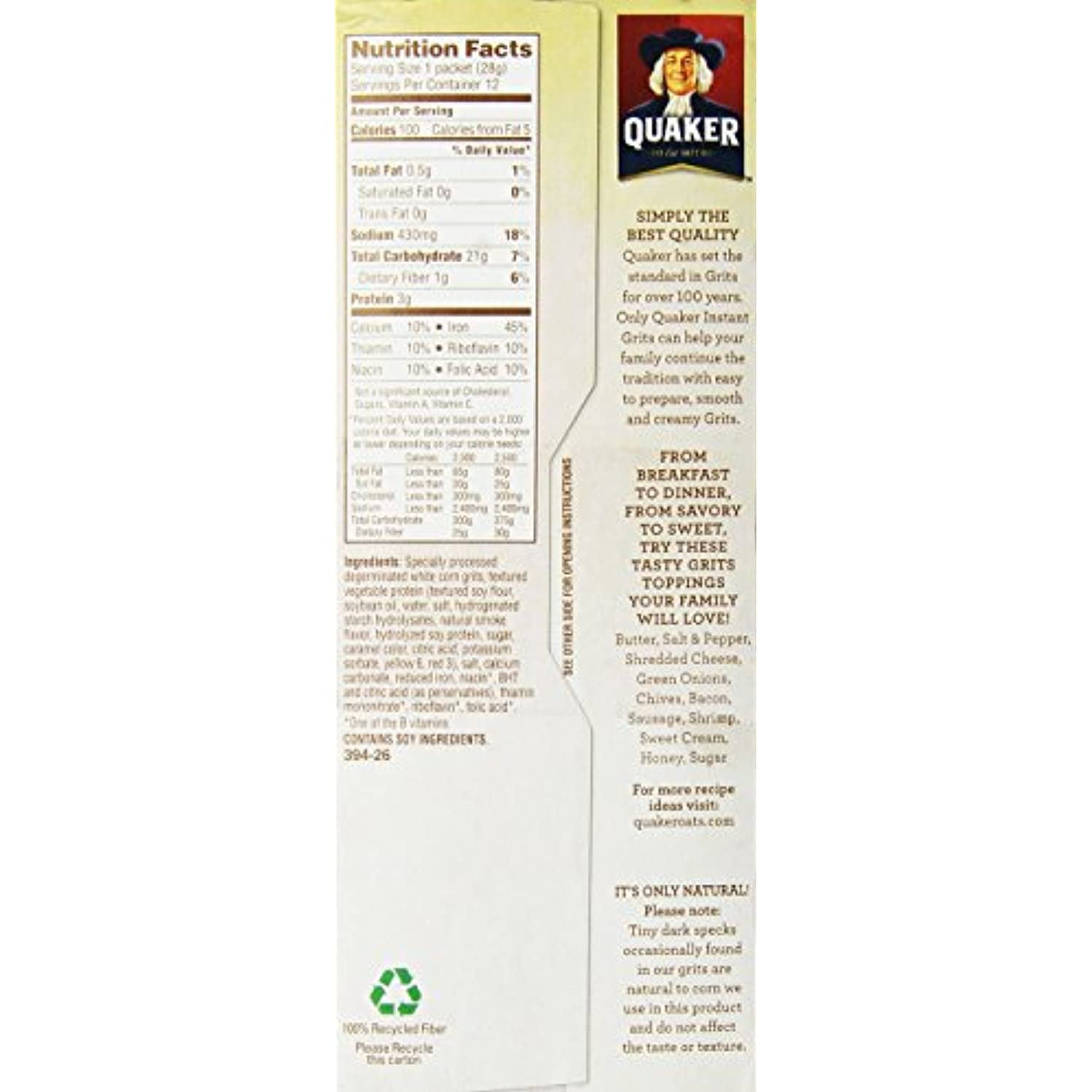 Quaker Instant Grits, Original, Oz Packets, 12 Count CAJA