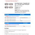 thumbnail image 2 of Front Brake Pad Set - Compatible with 2011 - 2016 Mini Cooper Countryman 2012 2013 2014 2015, 2 of 2